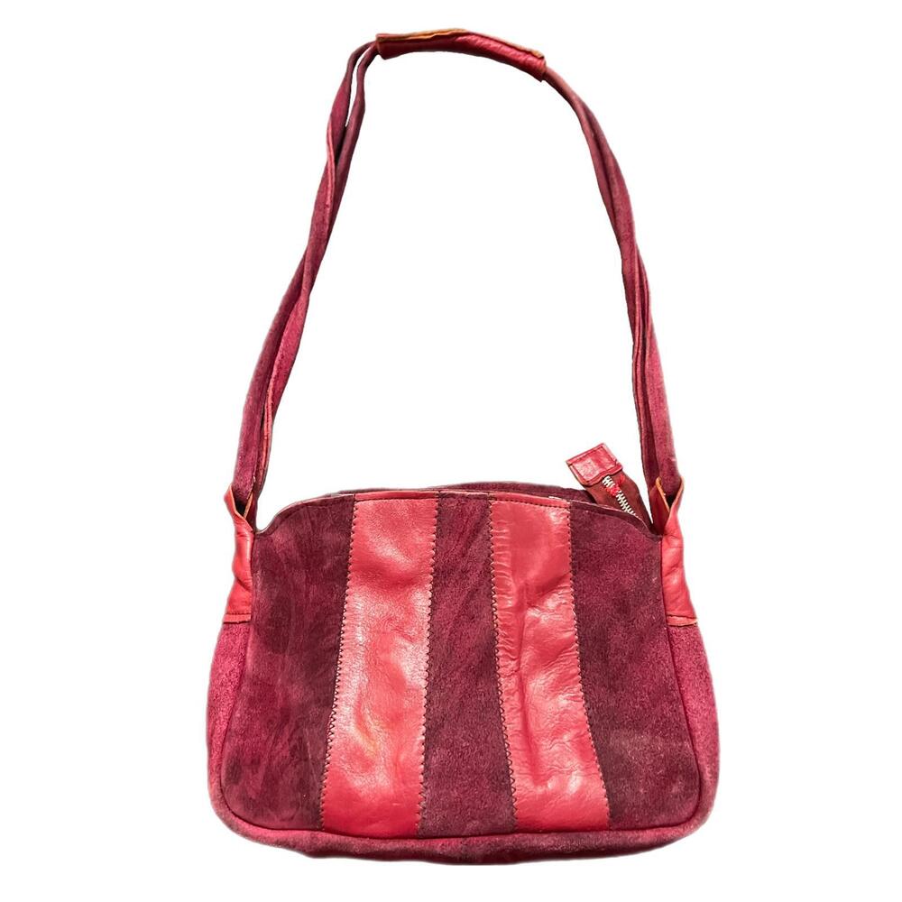 VTG 60s Red/Burgundy Suede and‎ Leather Shoulder Bag OS